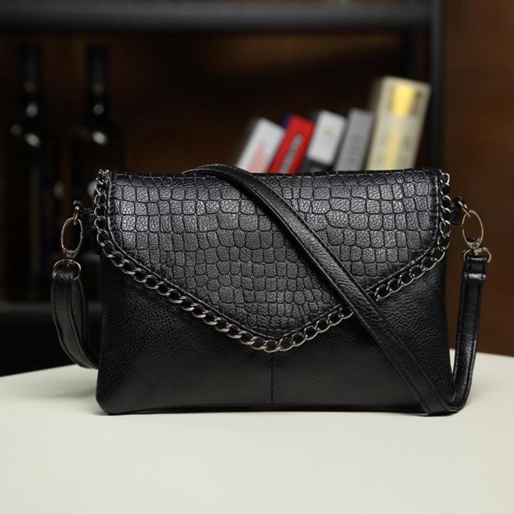 Casual Crossbody Bag Female Shoulder Messenger Bags Black PU Leather 2022 Trend Women Stone Print Chain Envelope Clutch Purses