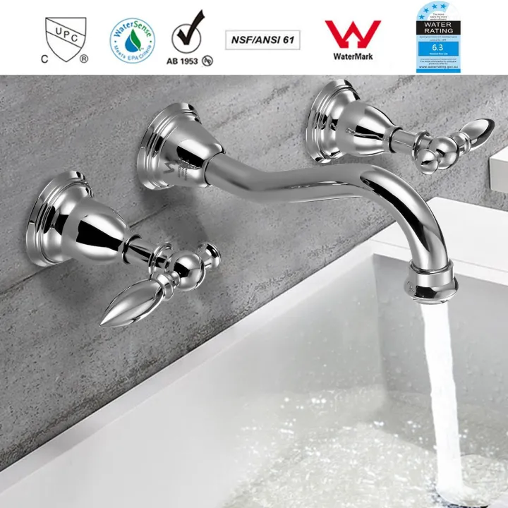 Wall Faucet DR brass construction ceramic cartridge zinc handle with two braided hoses stainless steel