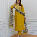 Exclusive 3-Piece VIP Linen Embroidery Set for Women, Traditional Design.