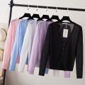 Summer Cardigan Women Cropped Korean Fashion Style Female Black Women's Coat Clothing V-neck Ladies Sweater Outerwear Cute Basic.