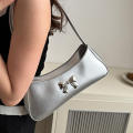 Handbag Chic Bow Pu Leather Shoulder Bag French Design Textured Underarm Bag for Women Evening Casual Party Gift.