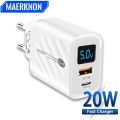 USB Charger Fast Charging with LED Digital Display 2 Ports Quick Charge PD Charger Type C Charger Mobile Phone for iPhone Xiaomi.