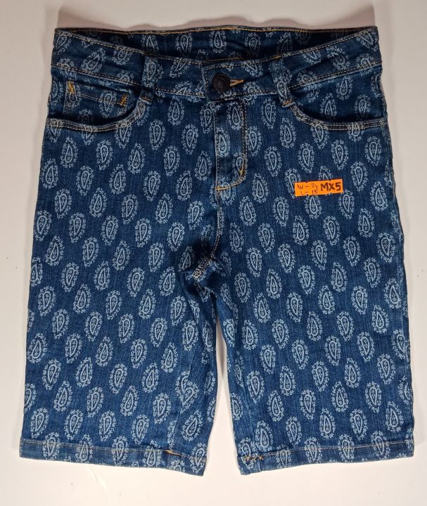 Blue printed 2 quarter soft stone washed denim pant for 4-6 years boy. (waist 23 inch , long 15 inch)