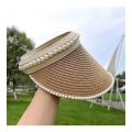 Topless Hat Big Brim Straw Hat Summer Sun Protection New Rivet Pearl Sun Hat Female Sun Protection UV Half Empty Top. 