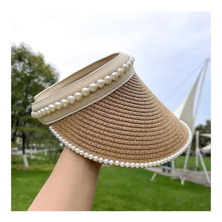 Topless%20Hat%20Big%20Brim%20Straw%20Hat%20Summer%20Sun%20Protection%20New%20Rivet%20Pearl%20Sun%20Hat%20Female%20Sun%20Protection%20UV%20Half%20Empty%20Top%20-%20Image%204