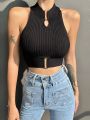 ABRIN Women Sleeveless Halter Off Shoulder Tops Crop Tops Tank Tops Chic Y2K Tops Elastic Solid Tank Tops For Women Summer.