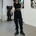 Gothic Cargo Pants Women Black High Waisted Pants Hippie Streetwear Kpop Oversize Mall Goth Trousers For Female BQ.
