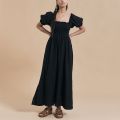 Maxi Dresses For Women 2022 Elegant Square Neck Smocked Summer White Dress Short Puff Sleeve Vacation Beach Long Casual Dress.