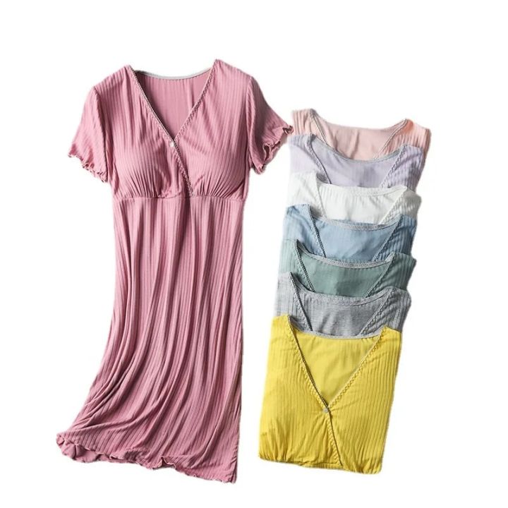 Modal%20Maternity%20Clothes%20Breastfeeding%20Nightgowns%20Nursing%20Sleepwear%20Hospital%20Loose%20Fitting%20Breast%20Feeding%20Pajamas%20Pregnancy%20Dress%20-%20Image%206
