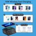 LED Multi USB Charger QI Wireless Charger,4 USB A Quick Charge,4 USB C PD Port, Charging Station For iPhone 13 12 Samsung Xiaomi. 