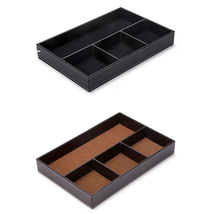 2PCS%204%20Slots%20Desk%20Drawer%20Organizer%20with%20PU%20Leather%20Collection%20Letter%20Tray%20Brown%20Single%20Layer%20-%20Image%204