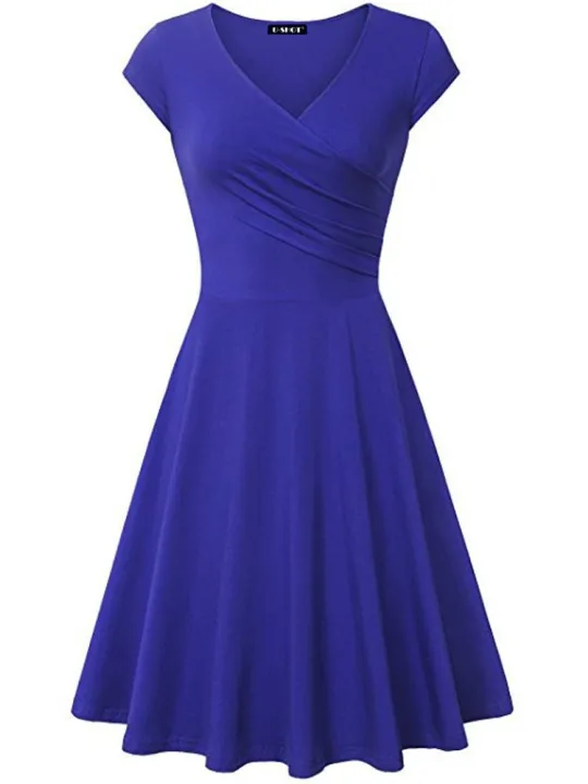 Female%20Solid%20Dress%20Knee-Length%20Short%20Sleeve%20Summer%20Empire%20Pleated%20Dresses%20A-line%20V-neck%20Simple%20Laides%20Casual%20Club%20Party%20Dress%20-%20Image%203