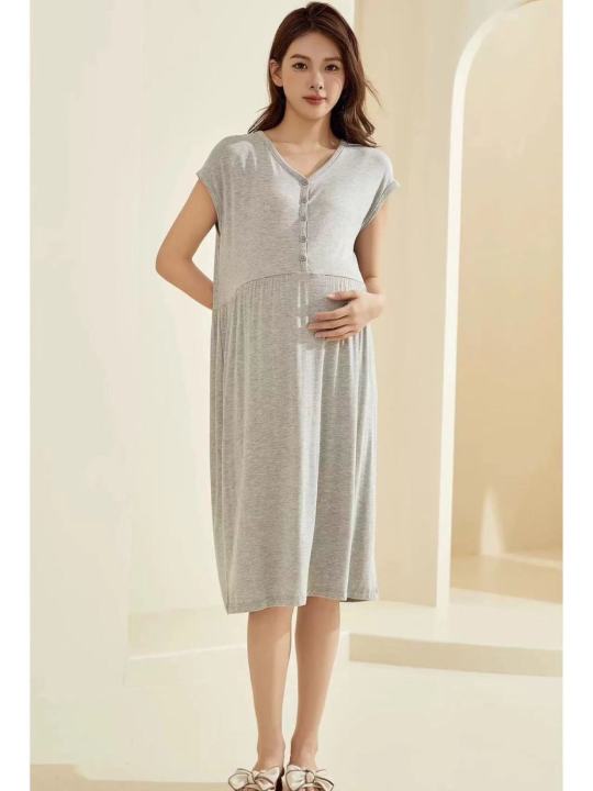 Modal%20Cotton%20plus%20Size%20Mom%20Nightdress%20Dress%20Pregnant%20Woman%20Feeding%20Nursing%20Homewear%20Women's%20Spring%20and%20Summer%20Maternity%20Pajamas%20-%20Image%206