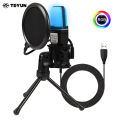 Cheap RGB 3.5mm USB Recording Mic Kit with Shock Mount Tripod Laptop Desktop Wired Computer Gaming Microphone for Pc Cell Phone.