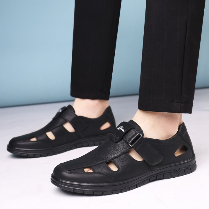 New%20Men's%20Leather%20Shoes%20Cool%20Breathable%20round%20Toe%20Slip-on%20Hollow%20out%20Leather%20Sandals%20Shoes%205507%20-%20Image%202