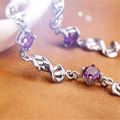 korean fashion 925 Sterling Silver noble White Purple crystal Bracelet for women wedding Jewelry Accessories 17CM+4CM.