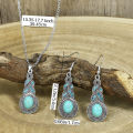 High Brightness Earrings Boho Chic Faux Turquoise Jewelry Set with Rhinestone Accents Necklace Earrings Set for Women Ethnic Style Necklace Earrings Set. 