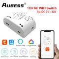 Aubess 1CH Smart Switch 12V 24V 7-32V DC WIFI Tuya Remote Control 433 Light Switch 10A Rele Relay Self-locking interlock inching. 