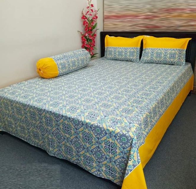 King Size Cotton Bed Sheet Set (7.5x8.5 ft) - Includes Two Pillow Covers (20 to 36 inch) - Flat Type - Thread Count: 400 - Hand and Machine Washable"