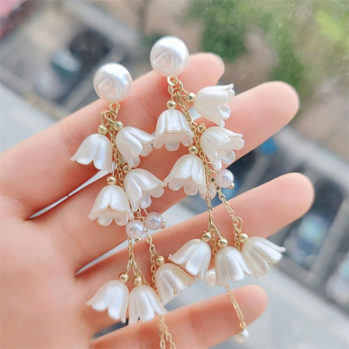Blue%20Bell%20Flower%20Pearl%20Earrings%20Suitable%20for%20Women%20Korean%20Temperament%20Long%20Tassel%20Earrings%20Sweet%20New%20Design%20-%20Image%202