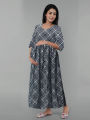 Linen Double Zipper Brest Feeding Maternity Kuchi Maxi For Women. 