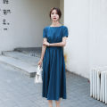 2024 women's new round neck design sense retro new Chinese dress summer women's French long skirt to wear on both sides.