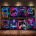 Neon Game Canvas Paintings Game Controller Gamer Gaming Neon Posters Canvas Prints Wall Art Pictures Esports Gamer Room Decor.