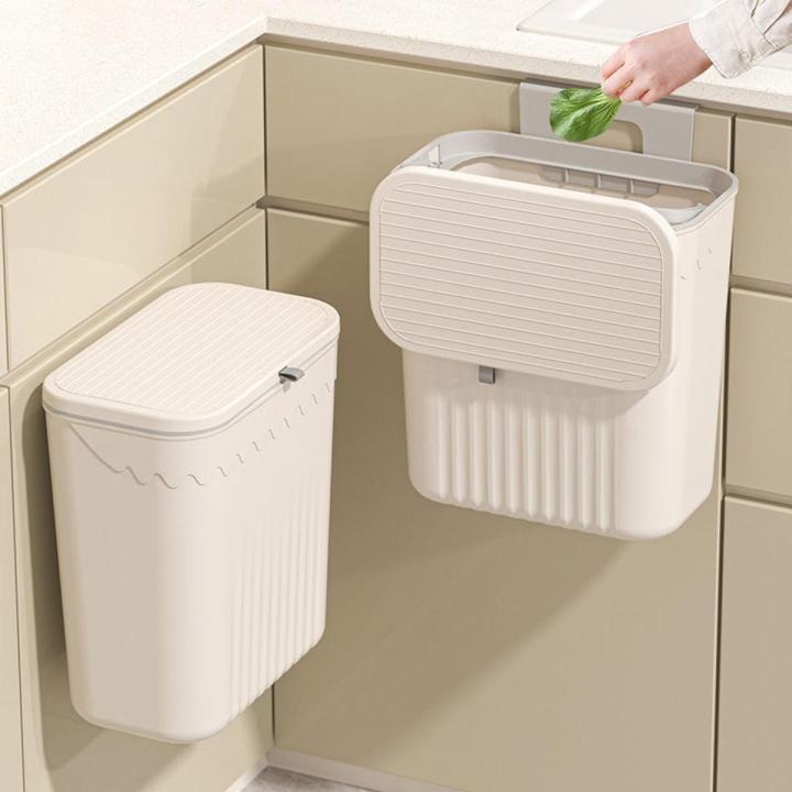 Wall Mounted Trash Can Kitchen Hanging Trash Bin Cabinet Door Bathroom Trash Can With Lid Garbage Bin Counter Bins Dustbin