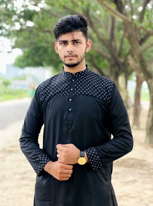 Brand New Soft Cotton Black Panjabi with Chest Contrast - Comfortable to Wear in All Seasons and Occasions