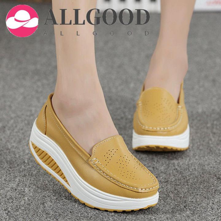 Ladies wedge shoes, large stock Women's Fashion Casual Solid Slip On Wedges Thick Bottom Platforms Work Shoes