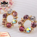 Carat Fashion Circle Colorful Rhinestone Necklace Ear Studs Earrings Women Jewelry Set. 