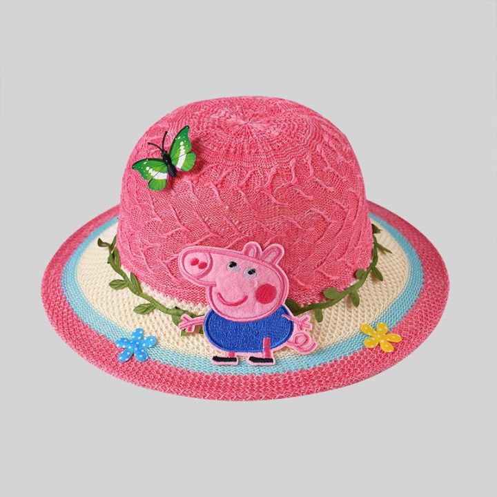 peppa pig Hat Female Korean Version Children's Knitted Sun Breathable Beach Protection Cartoon Straw