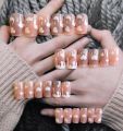 Nusx 24pcs Long Square French Manicure Fake Nails With Designs Bare Pink Gradient False Nails Clear Ballerina Natural Glue. 