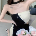 Halter Bodycon Dress Contrast Color Hollow Out Summer Party Mini Dress. 