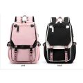 large school bags for teenage girls USB port canvas schoolbag student book bag fashion black pink teen school backpack.