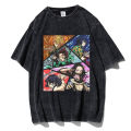 Vintage washed men T-shirts anime demon slayer Kamado tanjirou print t shirt casual shirts tops Y2K clothes.