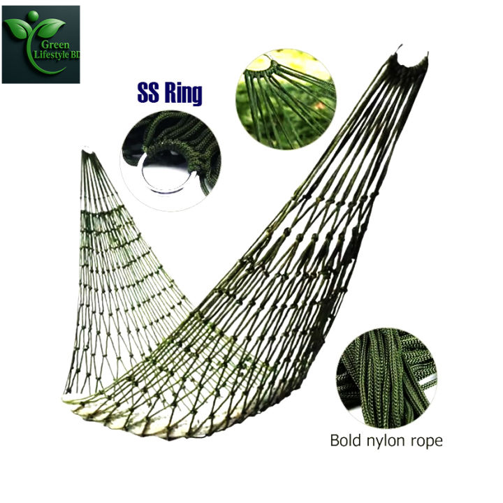 Handmade SS Ring Hammock/Dolna Outdoor Camping Portable Garden Nylon Hammock Swing-7.5x5 Ft for Indoor Outdoor Travel Camping Hanging.