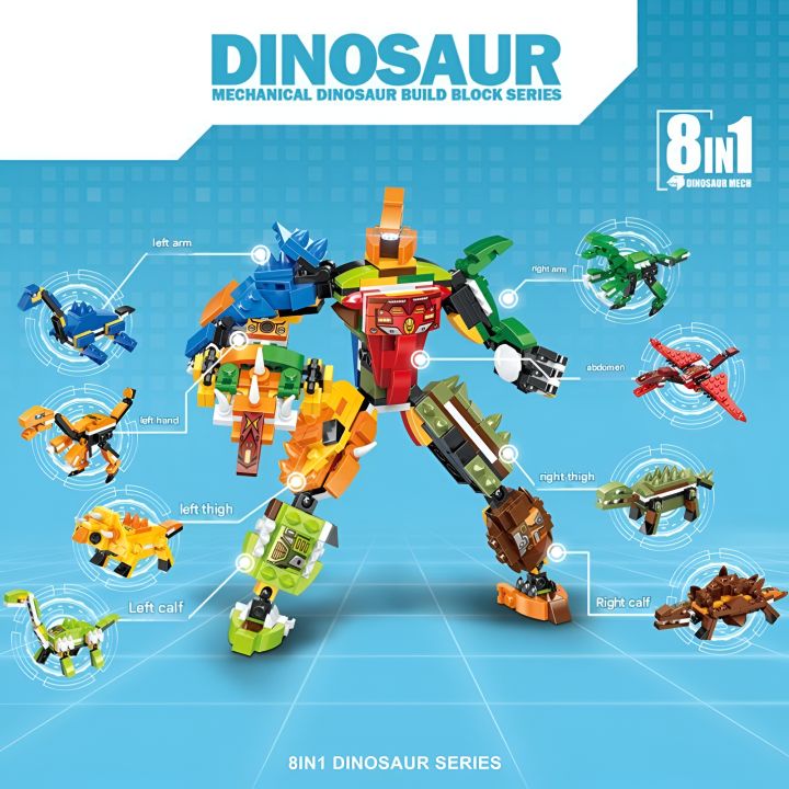 【Krystal】Dinosaur Mecha 8-in-1 Building Blocks Series – Single Dinosaur Box or Full Set of 8