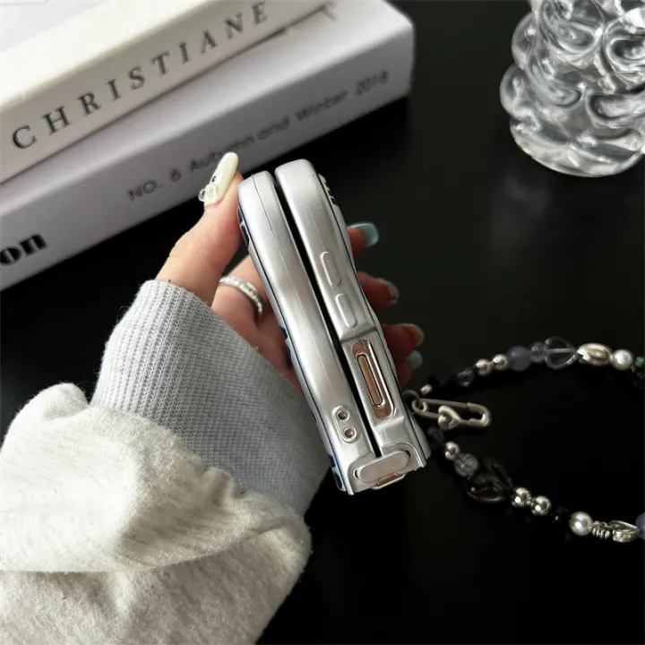 HODON%20Cute%20Wave%20Love%20Black%20Cat%20Phone%20Case%20for%20Samsung%20Galaxy%20ZFlip5%20Flip3%20Zflip4%20Cases%20With%20Bracelet%20Shockproof%20Hard%20Back%20Cover%20-%20Image%204