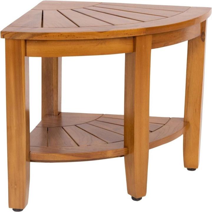 GC Corner Shower Stool, Waterproof Shower Foot Rest For Inside Shower, Wood Bathroom Stool Bench Seats With Storage Shelf Non-Slip Foot Pads For Small Space