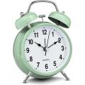 Bernhard Products Analog Alarm Clock 4" Twin Bell Green Silent Non-Ticking Quartz Battery Operated Extra Loud with Backlight for Bedside Table Vintage Retro Style, Decorative Desk Clocks (Pistachio). 