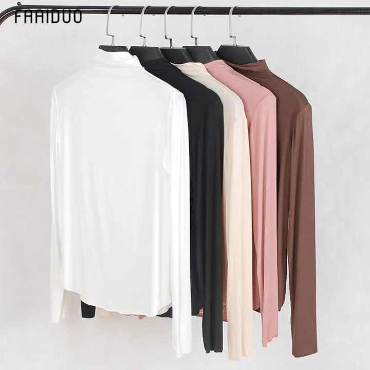 Modal%20T%20T-shirt%20Women's%20Long%20Sleeve%20Half%20Turtleneck%20Bottoming%20Shirt%20New%20Solid%20Color%20Slim%20Fit%20Show%20Thin%20Black%20Thin%20Top%20-%20Image%202