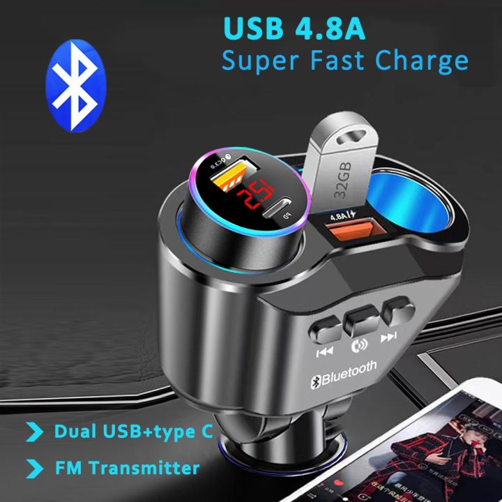 car cigarette lighter aux Input Bluetooth Receiver Radio Transmitter Adapter With PD 18W and is easy to install in your car or RV. Car Kit Bluetooth Aux Bluetooth