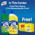 (Buy 2 Get 1 Free) Lizol Disinfectant Floor & Surface Cleaner 2 X 500ml Citrus & Neem + Trix Lemon Dishwash Bar 300g Free.