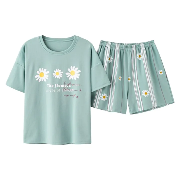Flowers%20Pattern%20Pajamas%20Women%20Summer%20Short%20Sleeves%20Shorts%20Sleepwear%20Cotton%20Pijama%20Comfort%20Nightwear%20Plus%20Size%20Pyjamas%20-%20Image%205