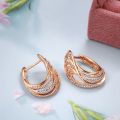 New Luxury Zircon Clip Earrings 585 Rose Gold Glossy Hollow Wave Texture Elegant Zircon Earrings Fine Wedding Earrings Jewelry. 