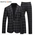 Black Men Suit Set Elegant Office Terno Masculino Completo Blazer+ Pants Luxury Plaid Wedding Business Slim Saco Formal Hombre. 