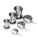 1 Pcs Portable Folding Cup Glass (250/150/75ml) Stainless Steel Camping  Key chain Ring Traveling Outdoor Telescopic Mug Glass. 