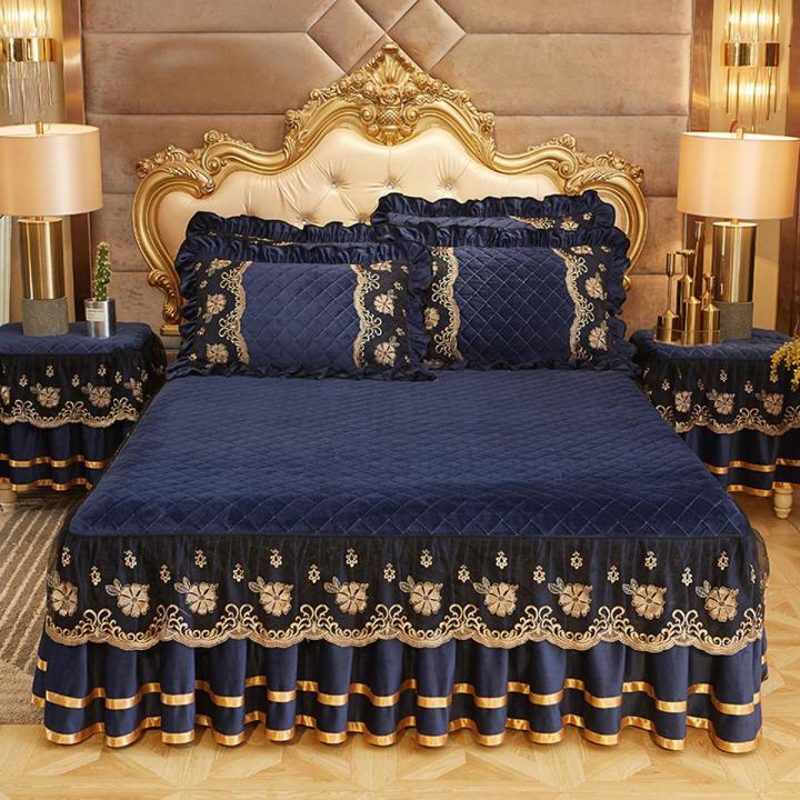 Luxury Bedspread Sheet Sets Embroidery Bed Skirt Pillowcases Duvet
