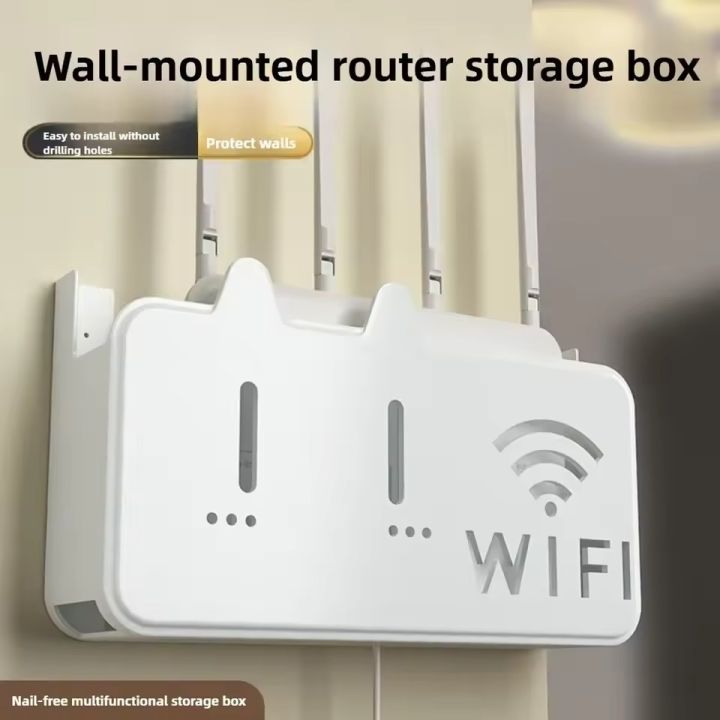 Router Back Sticker WiFi Router Storage Box Plastic Router Stand Wall Mount Shelf with 2 ...